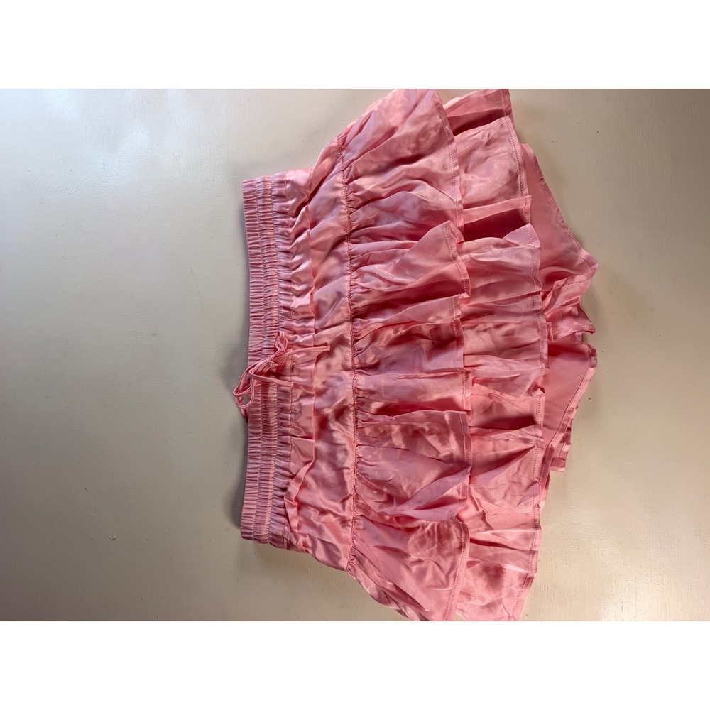 SHUG Lala Skirt Women Medium Pink Y2K Tiered Ruffle Satin Mini Ballerina Pink